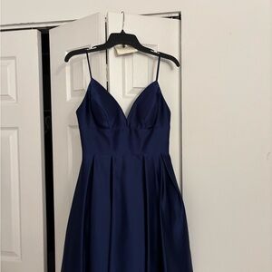 Elegant Navy Blue Spaghetti Strap Dress